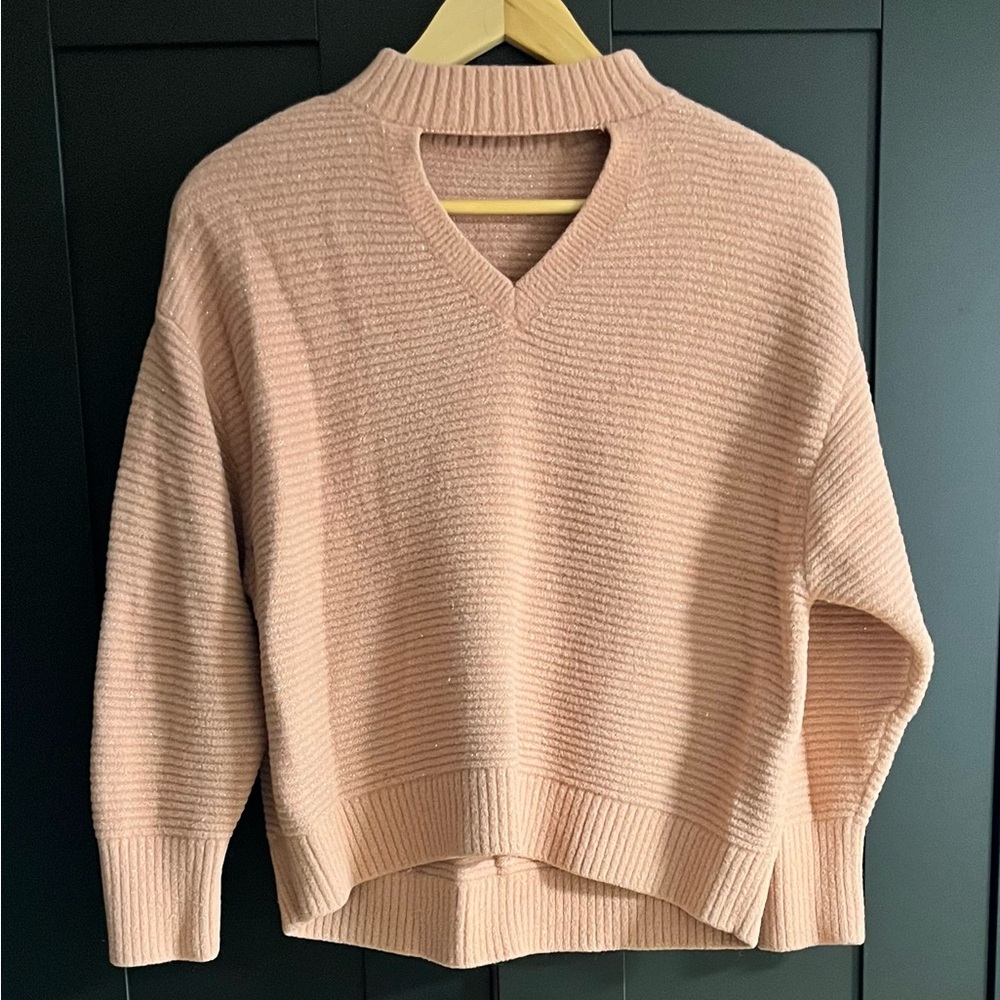 Lily Ribbed Cutout Sweater – Pink Metallic – Size XS